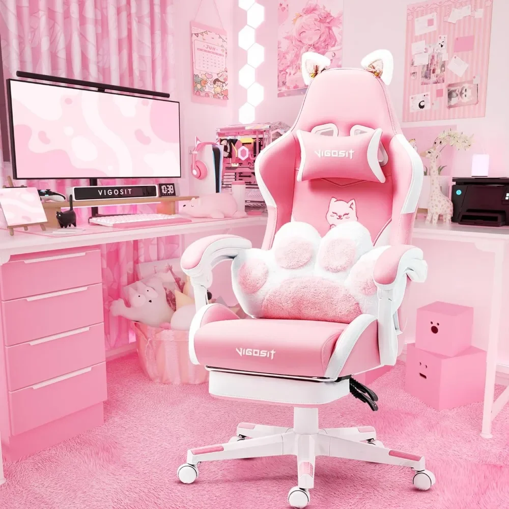 Silla gamer rosa con cojín lum - Pc Gaming Quotes reseña y precio